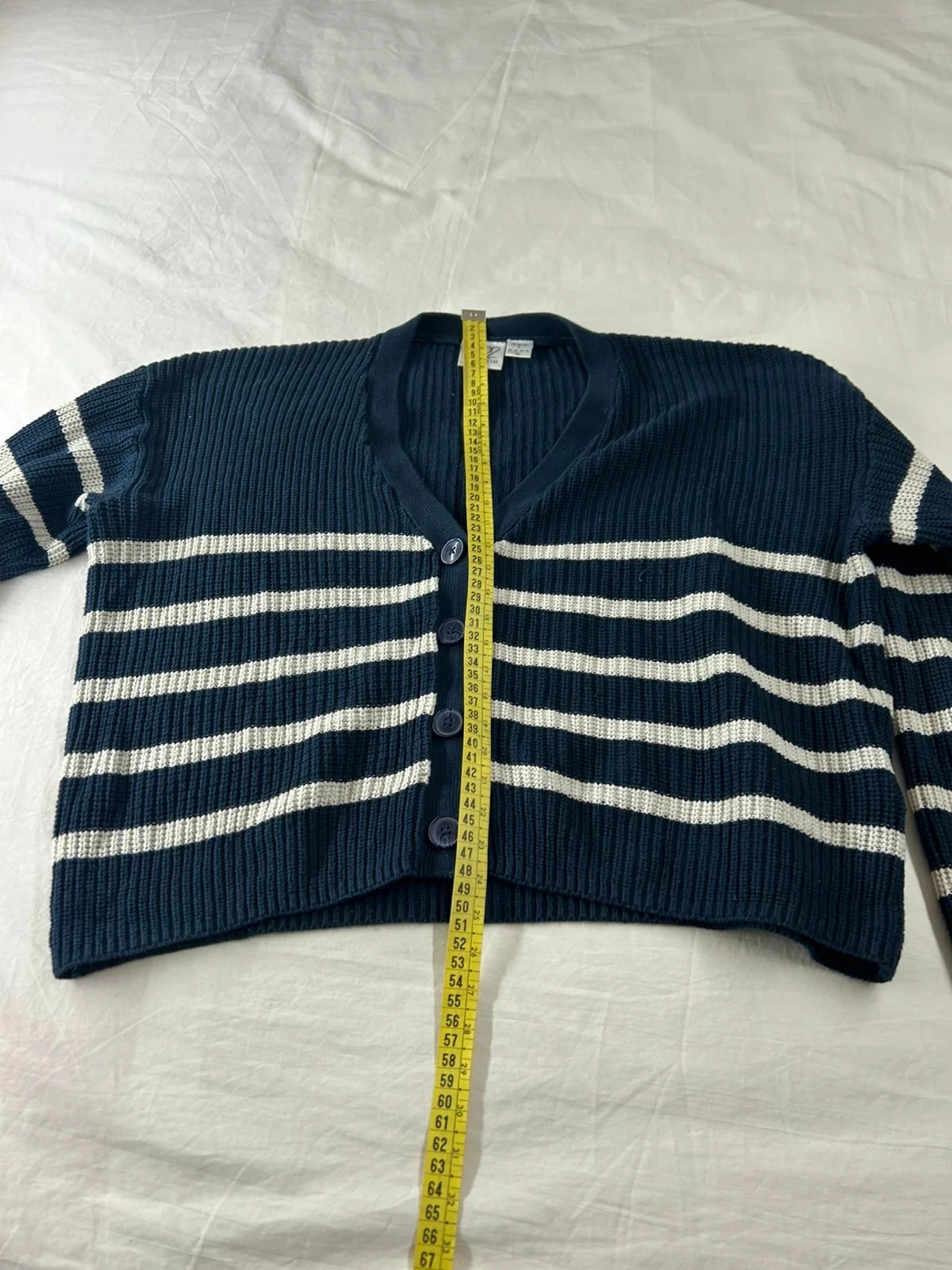 Chaqueta de cardigán azul marino con rayas blancas UP2FASHION – photo 5